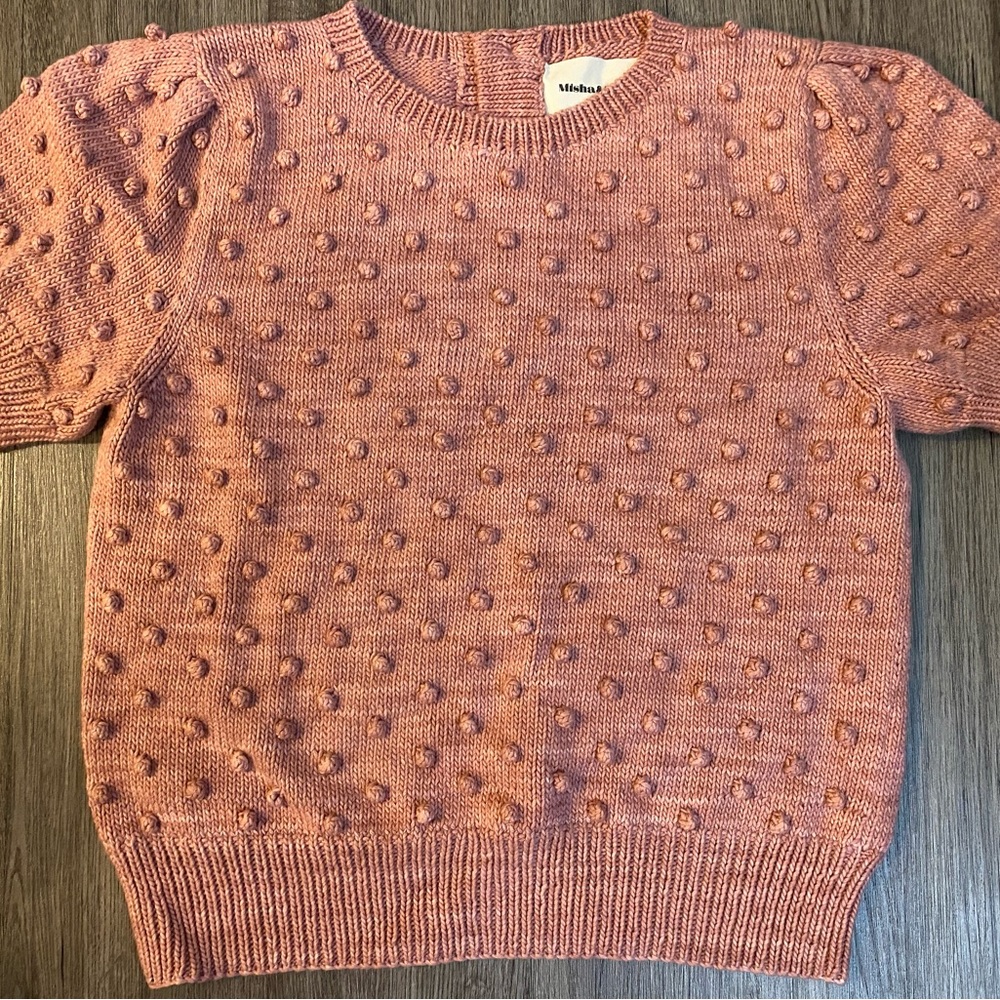 Misha and Puff Ellie adult sweater size medium rose blush popcorn